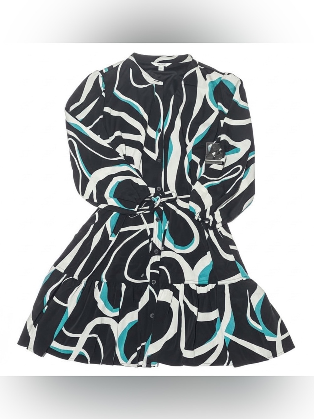 Nine West Black Tunic with Teal & White Abstract Swirl Print